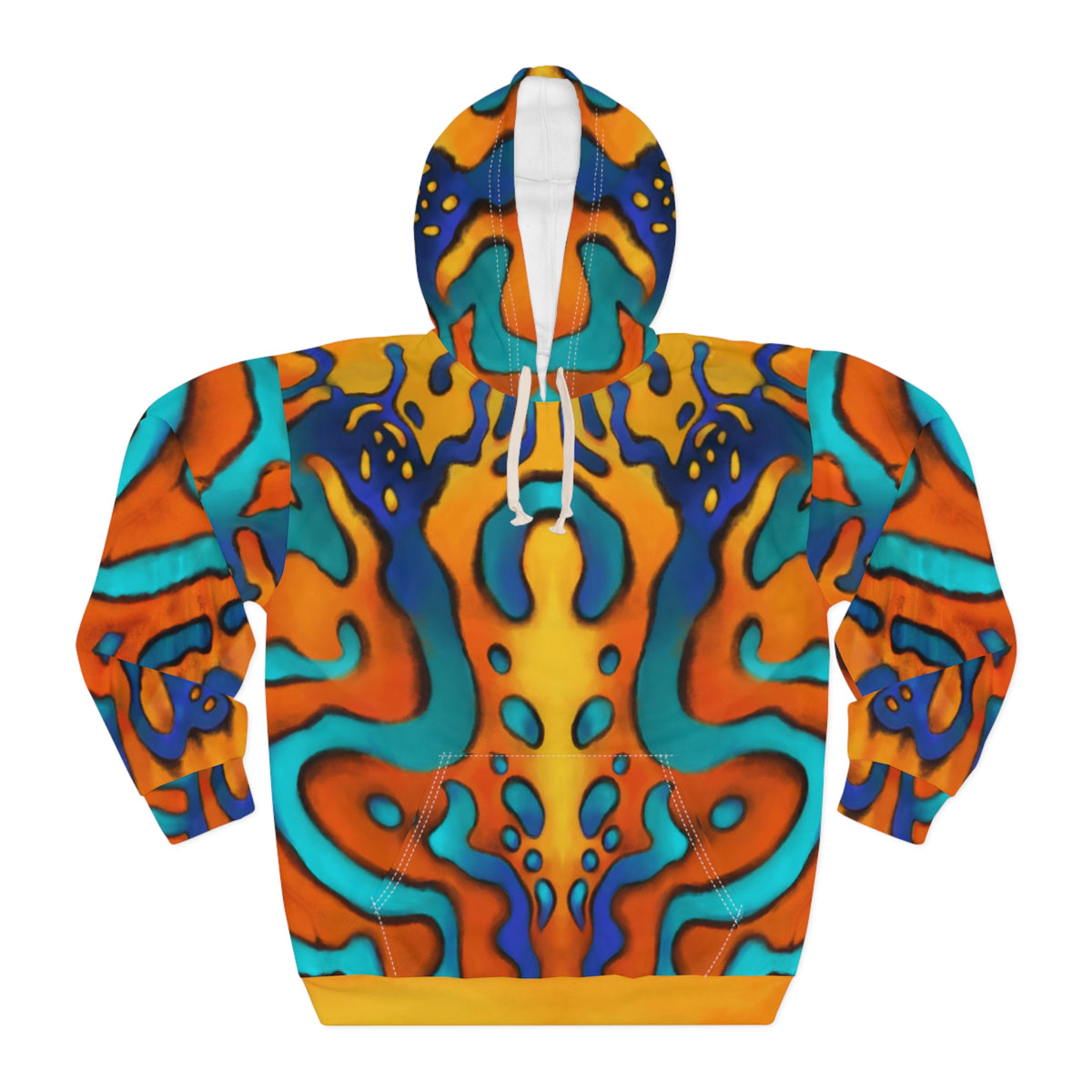 Psychedelic Abstract Pattern Hoodie — Vibrant Orange & Teal All-Over Print