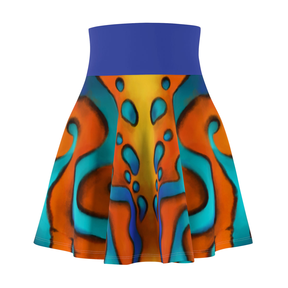 Abstract Neon Reef Skater Skirt — Vibrant Tropical Wave Print