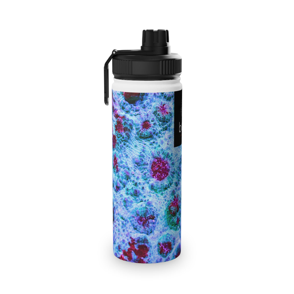 Stainless Steel Water Bottle — Blue & Magenta Ocean Marble Design, Sports Lid