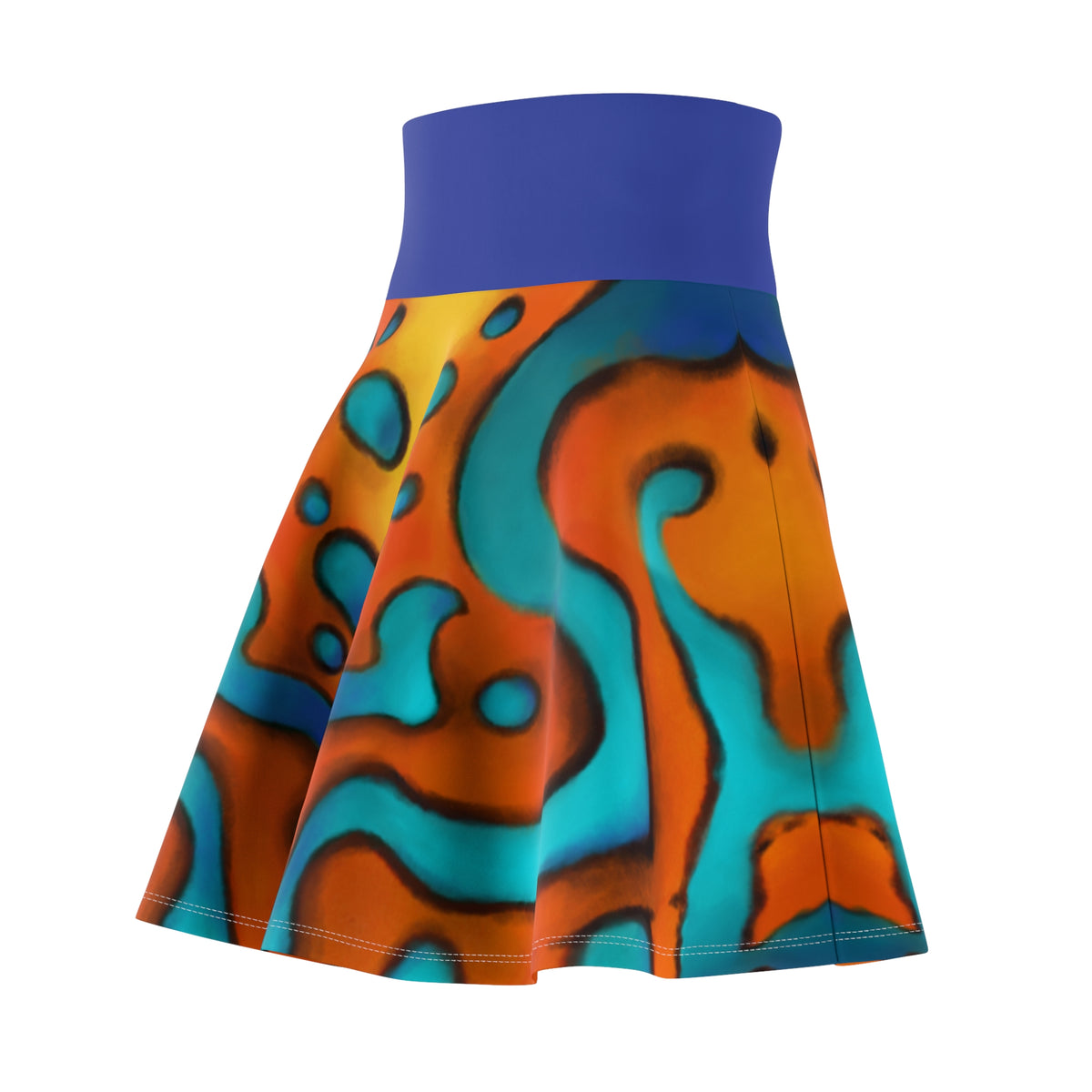 Abstract Neon Reef Skater Skirt — Vibrant Tropical Wave Print