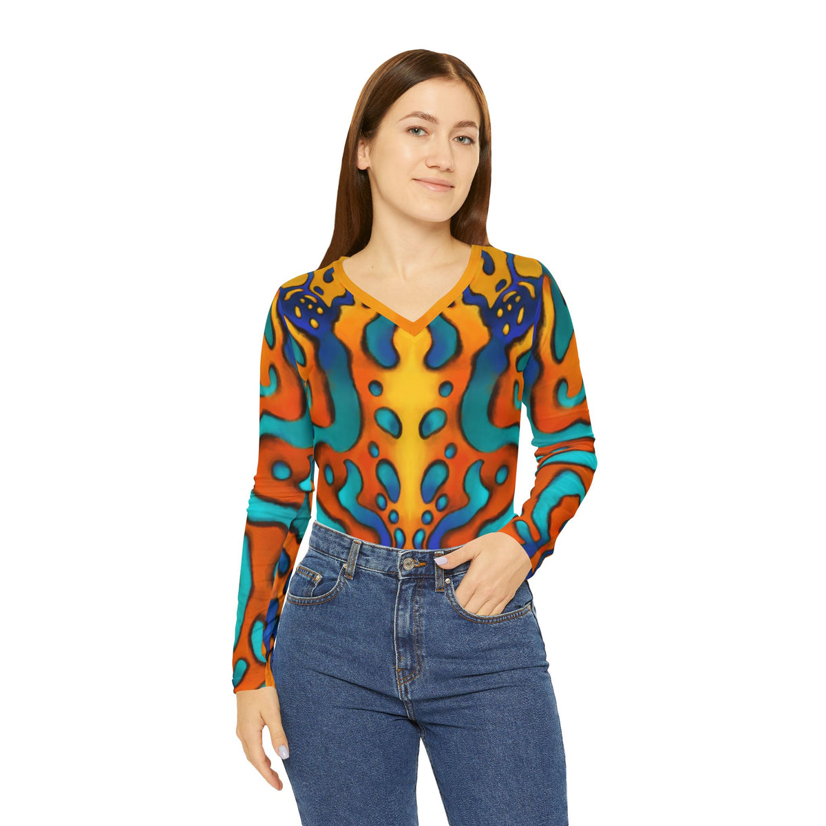 Mandarin Dragonet Long Sleeve V-neck Shirt - Women's