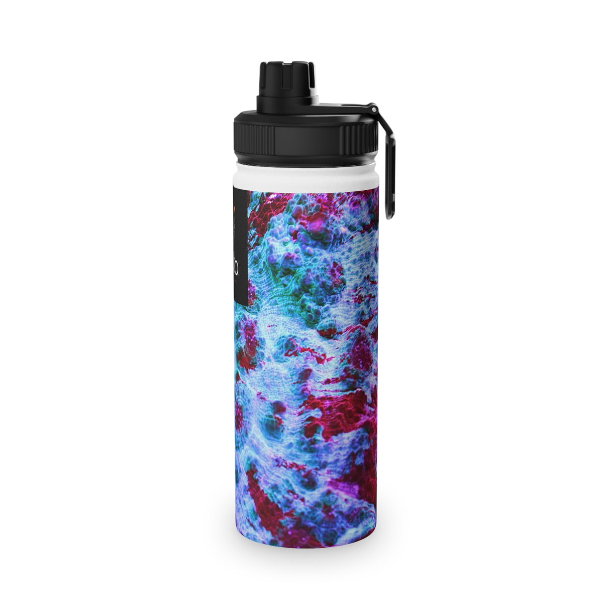 Stainless Steel Water Bottle — Blue & Magenta Ocean Marble Design, Sports Lid
