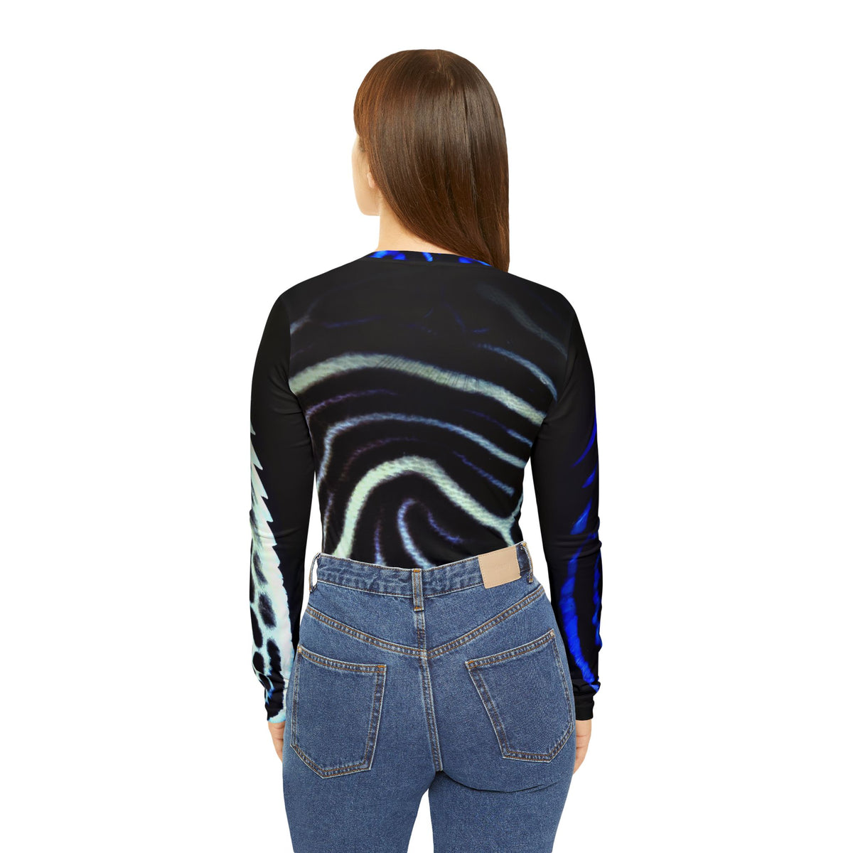 Women's V-Neck Long Sleeve Shirt — Blue Abstract Wave All-Over Print