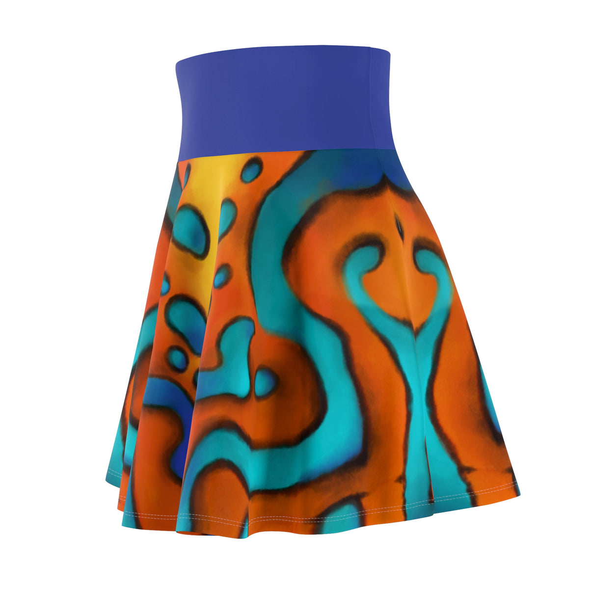 Abstract Neon Reef Skater Skirt — Vibrant Tropical Wave Print