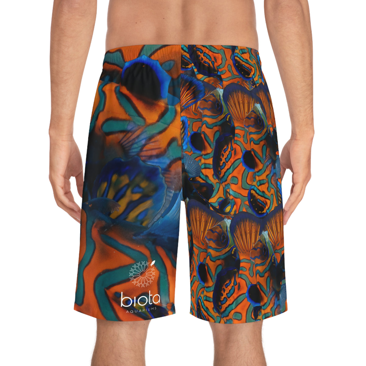 Trippy Mandarin Fish Swim Board Shorts — Vibrant Ocean Reef AOP