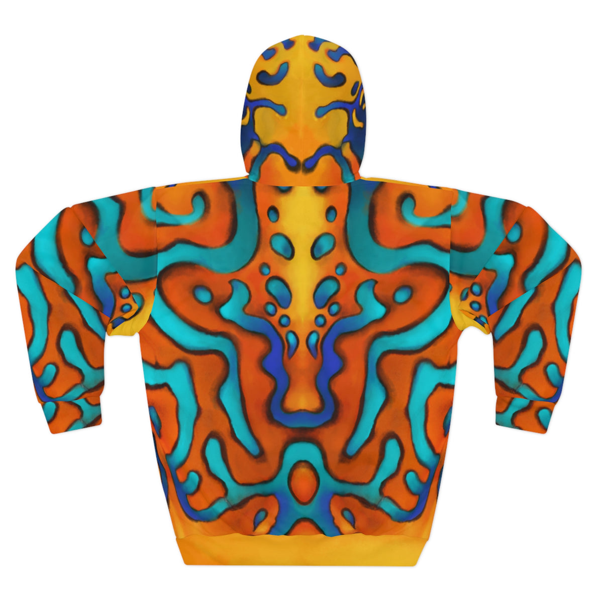 Psychedelic Abstract Pattern Hoodie — Vibrant Orange & Teal All-Over Print