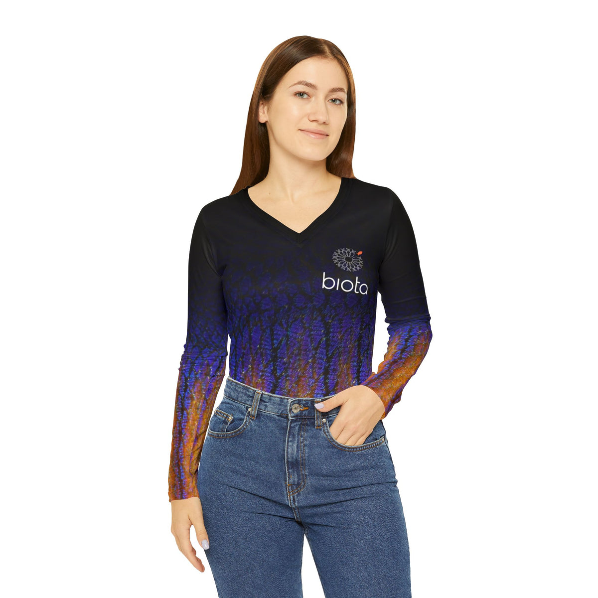 V-Neck Long Sleeve Shirt - Coral Beauty Angelfish