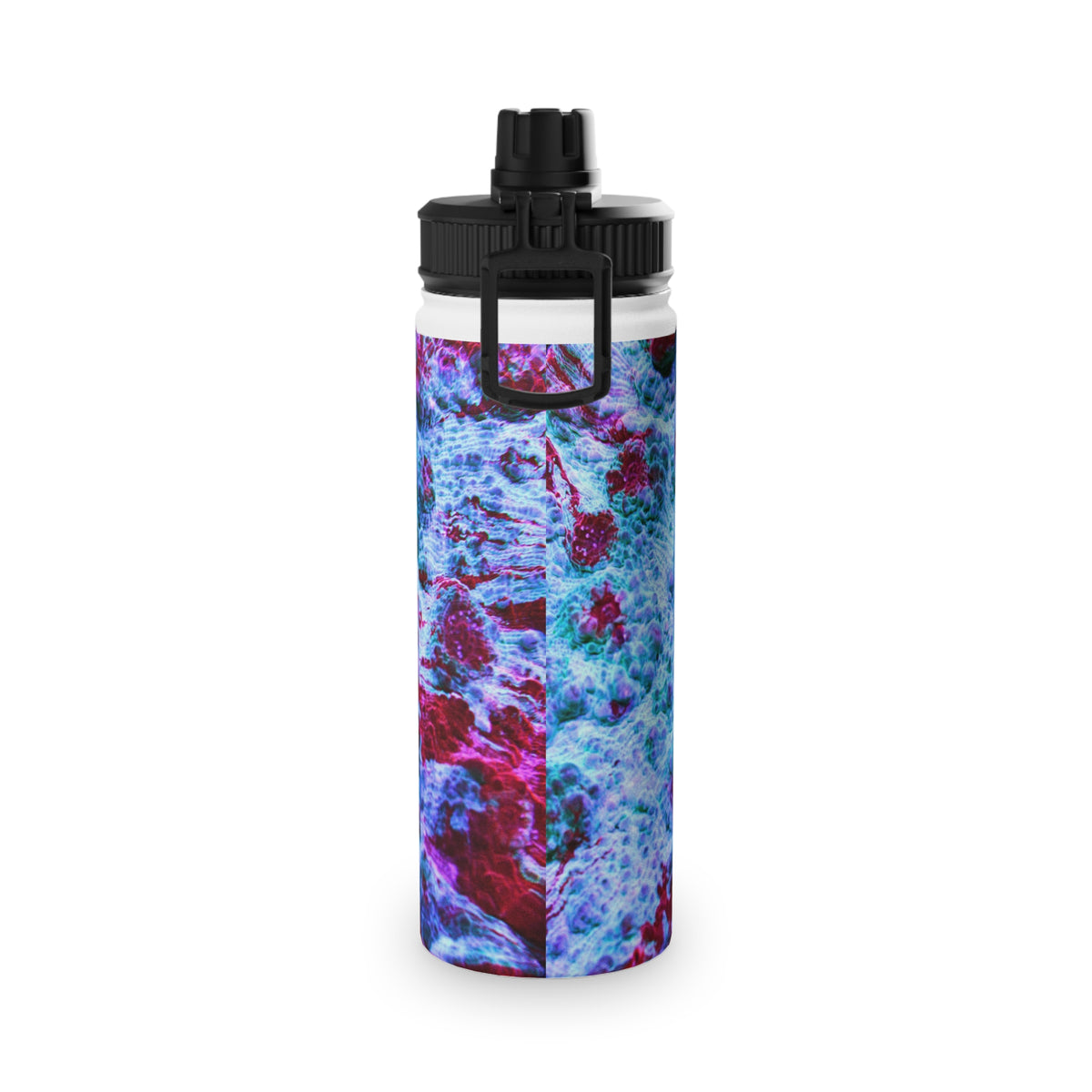 Stainless Steel Water Bottle — Blue & Magenta Ocean Marble Design, Sports Lid