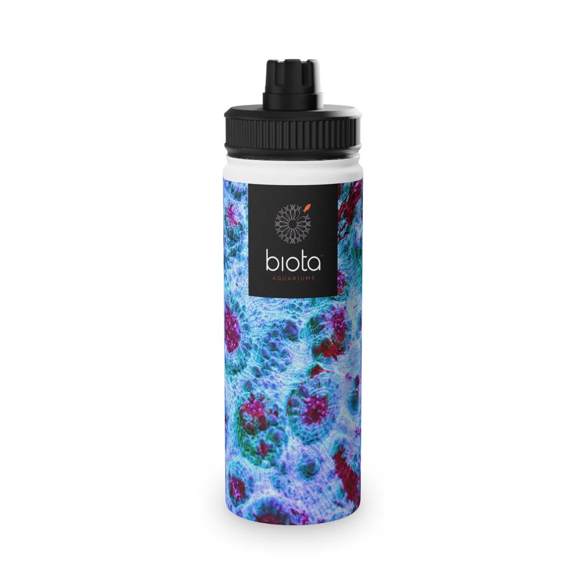 Stainless Steel Water Bottle — Blue & Magenta Ocean Marble Design, Sports Lid