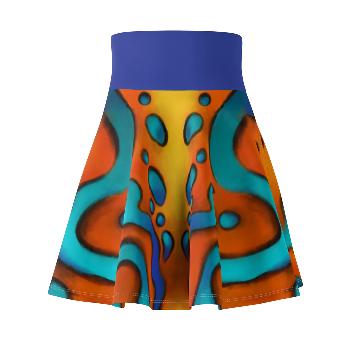 Abstract Neon Reef Skater Skirt — Vibrant Tropical Wave Print